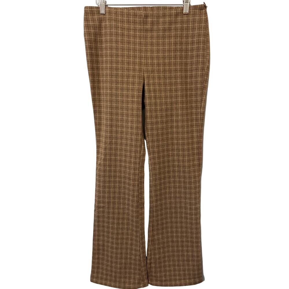 Lumiere Women’s Pants Brown Plaid Size Medium High Waist Flare‎ Bottom NWT